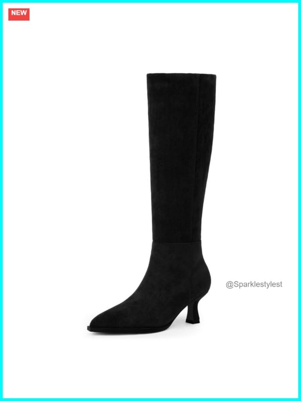 Knee High Boots Kitten Heel Pointed Toe Faux Suede Side Zip